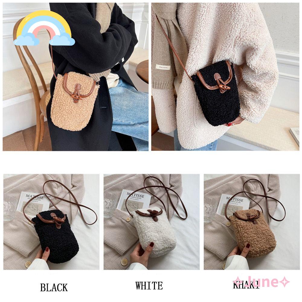 JUNE Túi Đựng Điện Thoại Bằng Lông Cừu Thời Trang Dành Cho Nữ