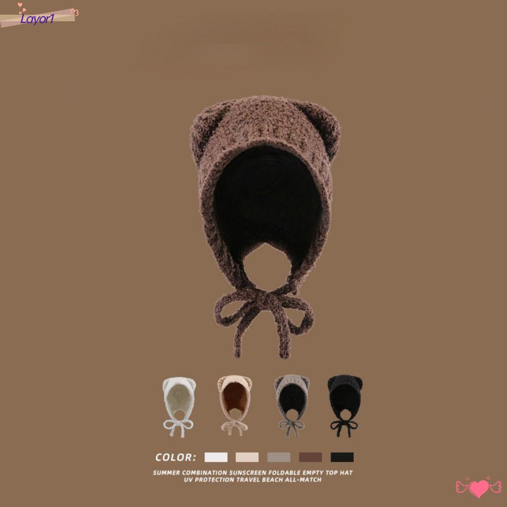 LAYOR1 Mũ Dệt Kim Chống Gió Ấm Áp Dễ Thương Thời Trang Thu Đông