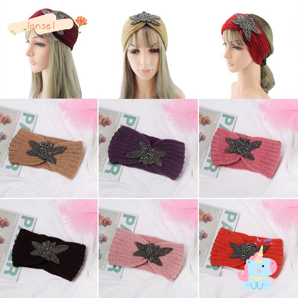 LANSEL Băng Đô Dệt Kim Co Giãn Mềm Mại Đính Đá Màu Kẹo Ngọt Thời Trang Mùa Đông Cho