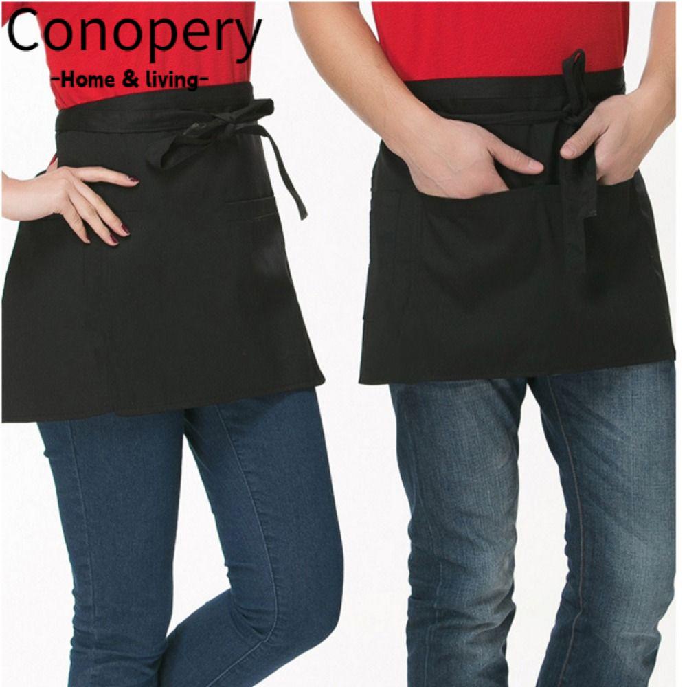 CONOPERYTạp Dề Ngắn Lưng Nửa Eo Màu Đen Dành Cho Nam Nữ Phục Vụ Nhà Bếp Quán Cà Phê Bán Chạy