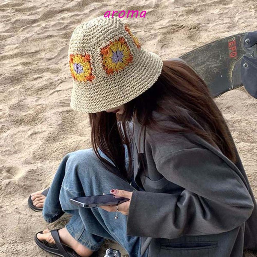 AROMA Nón Tai Bèo Chống Nắng / Tia UV Màu Sắc Đơn Giản Họa Tiết Hoa Cúc Xinh Xắn Thời Trang Mùa Hè Cho Nữ