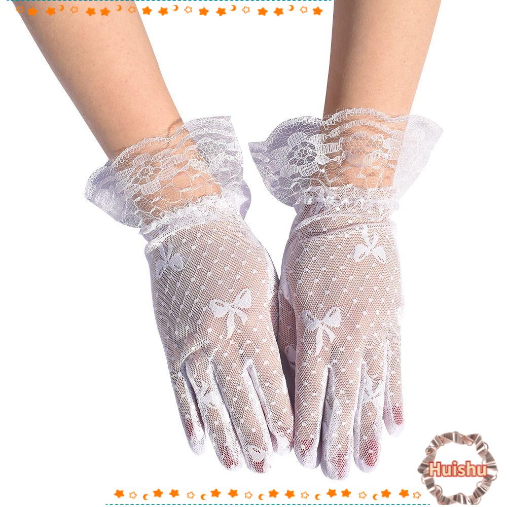 HS Găng Tay Cô Dâu Chống Nắng Phối Ren Thắt Nơ Màu Đen Thời Trang