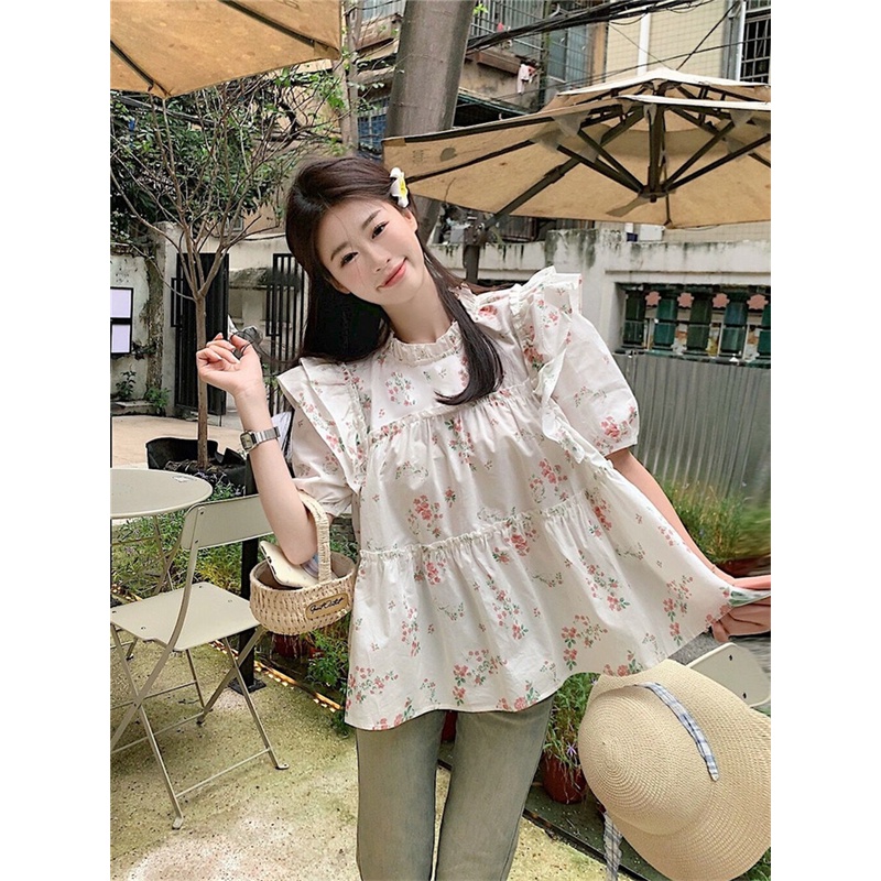 Áo Sơ Mi Tay Ngắn Dáng Rộng In Hoa Thời Trang Xinh Xắn Cho Nữ