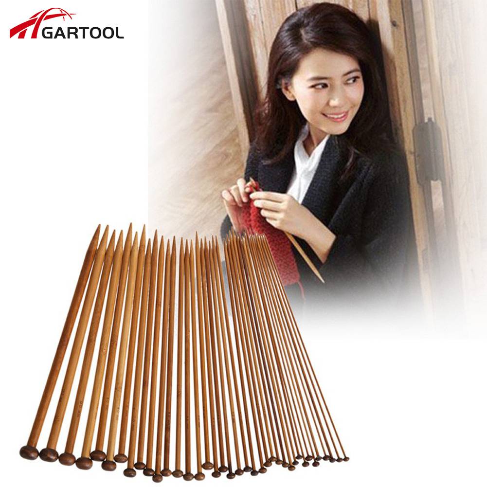 #D 36pcs 18 Size Bamboo Crochet Hook Single-pointed Bamboo Needle for Sweater Sc