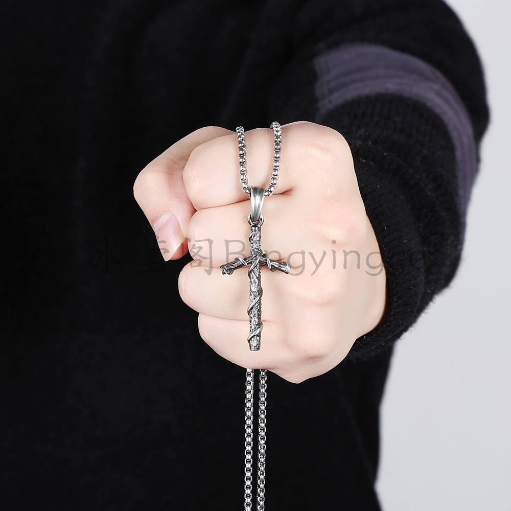 Dây Chuyền Thép Titan Mặt Thánh Giá Phong Cách Hip Hop Mới Cho Nam