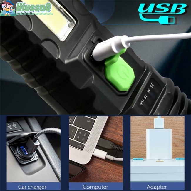 Đèn Pin 4 Chế Độ Led HUS 99000lm 36000lm Tích Hợp Pin Sạc Usb