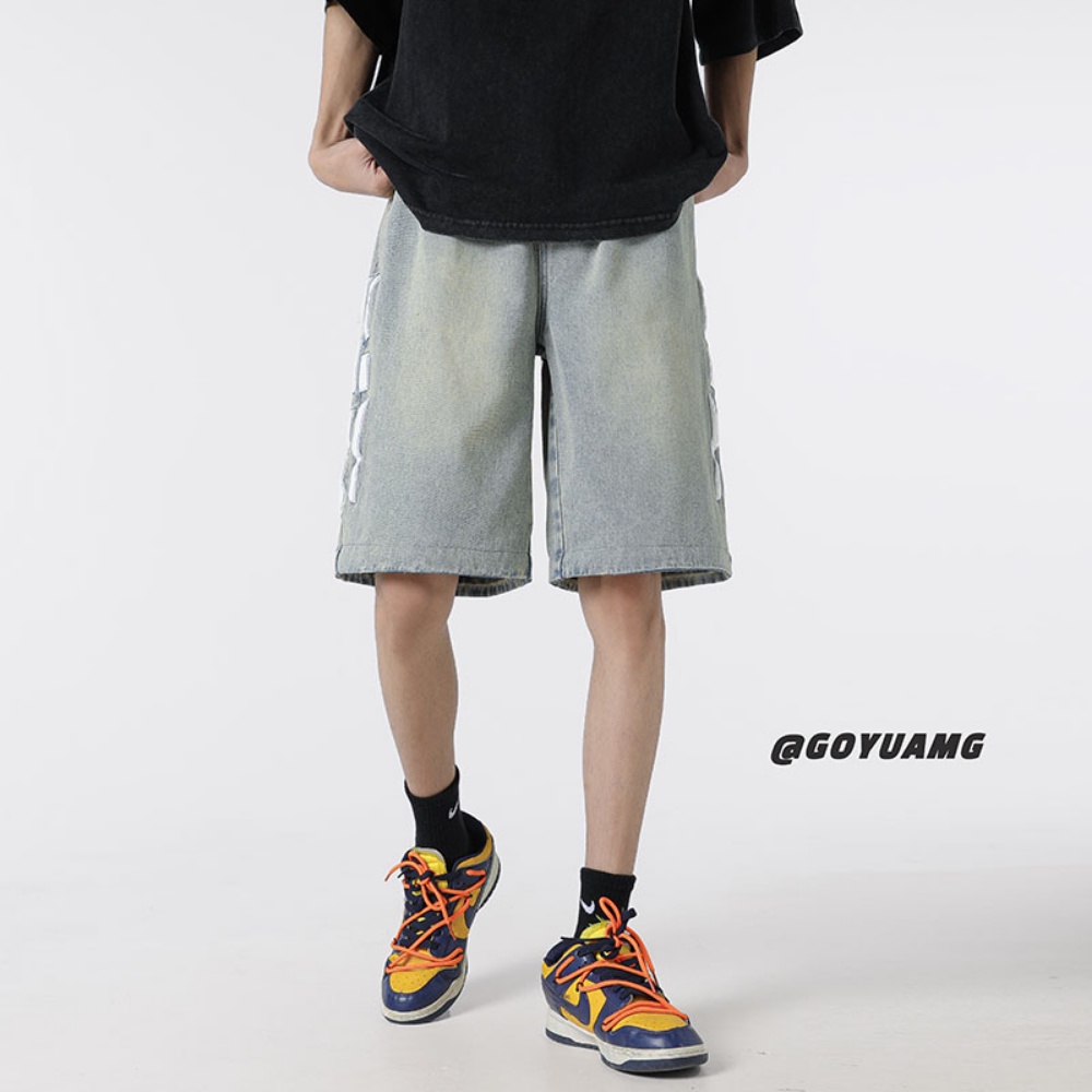 Quần Short Denim Phong Cách Retro Đường Phố Mỹ Cá Tính Cho Nam