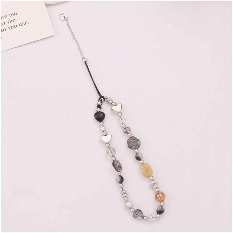 Dây Đeo Chuỗi Hạt Pha Lê Đen 3D Trong Suốt Hình Trái Tim Cho iPhone Samsung OPPO VIVO Huawei Xiaomi DIY