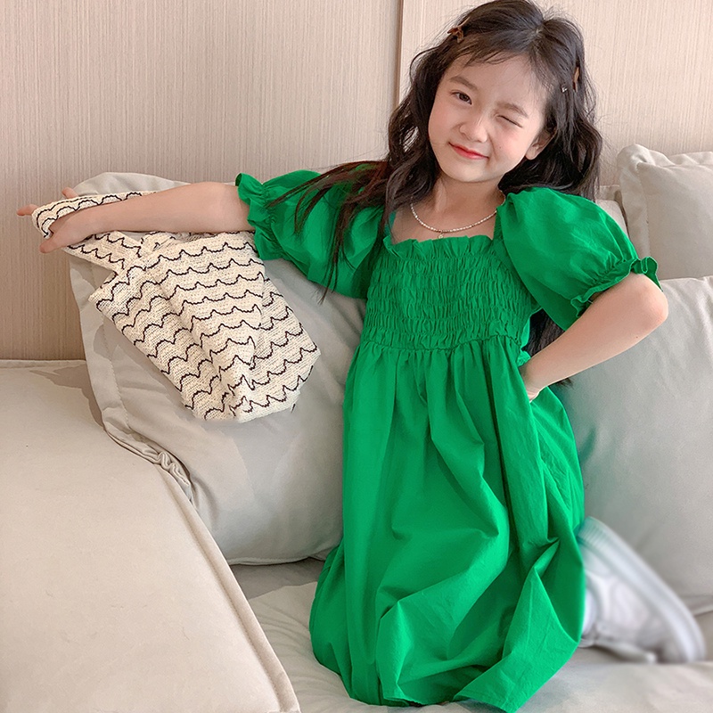 Se7en Đầm Công Chúa Tay Ngắn Phồng Màu Trơn Đơn Giản Dành Cho Nữ Dự Tiệc Mùa Hè