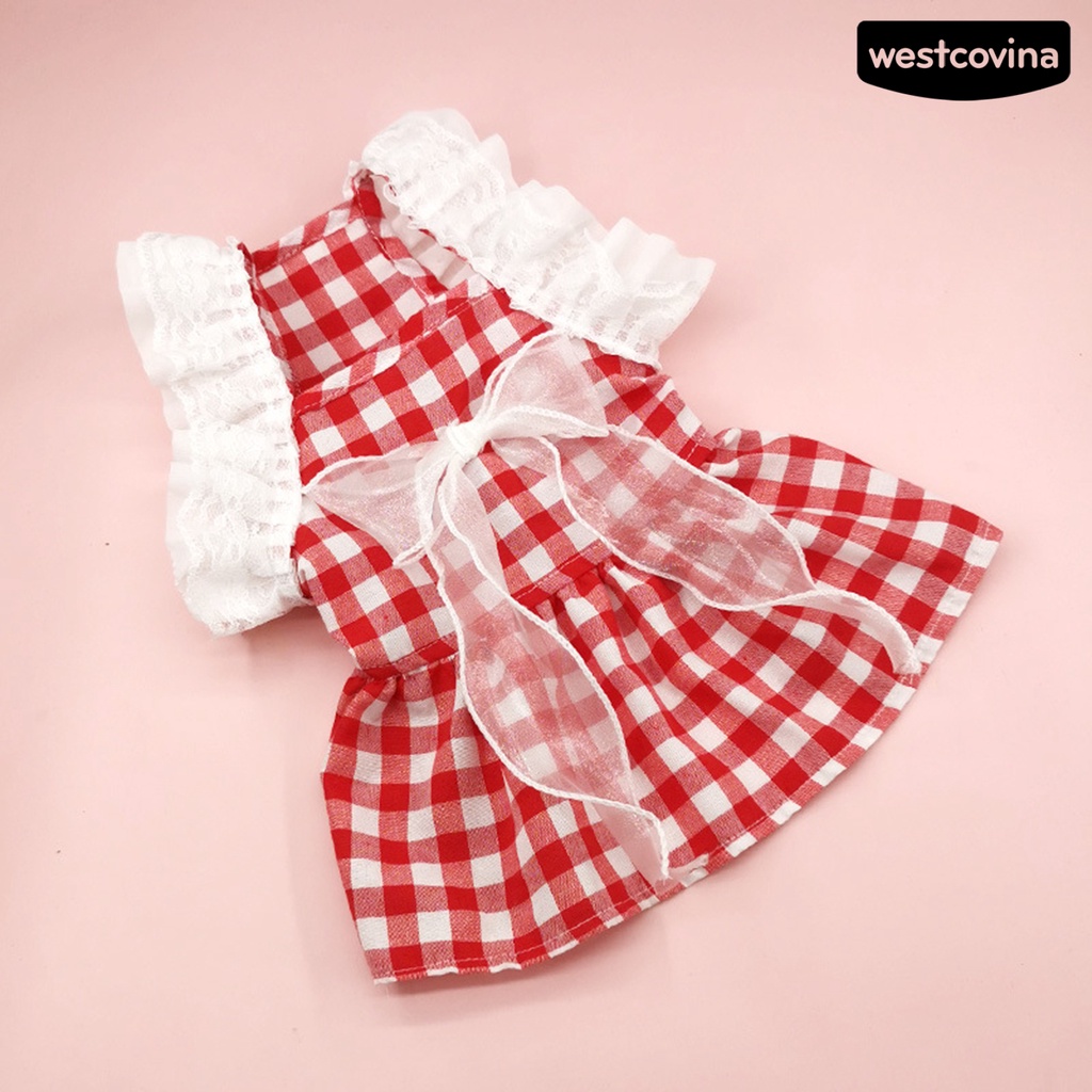 [COD]♞Đầm Công Chúa Họa Tiết Caro Đính Nơ Phối Ren Xinh Xắn Cho Thú Cưng