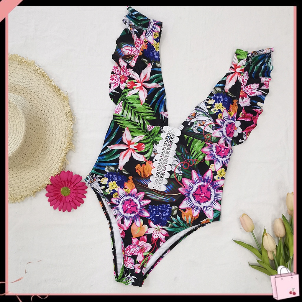 Bộ Đồ Bơi Một Mảnh Lưng Cao Cổ Chữ V In Hoa Nhiều Màu Sắc Cho Nữ