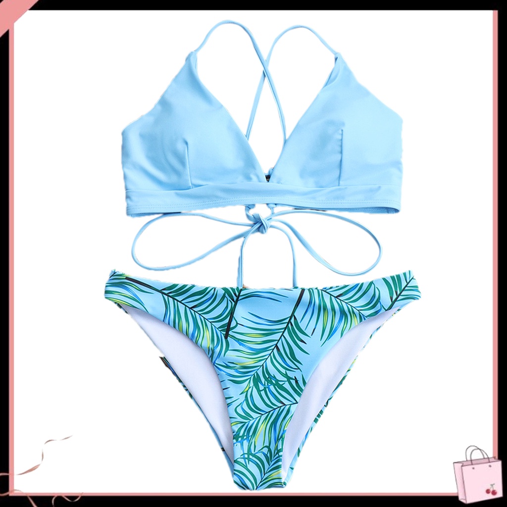 {Soltweter} Bộ Đồ Bơi Bikini Có Đệm Eo Giữa In Hình Hoa Xẻ Tà Có Dây Đeo Đi Biển Mùa Hè Cho Nữ