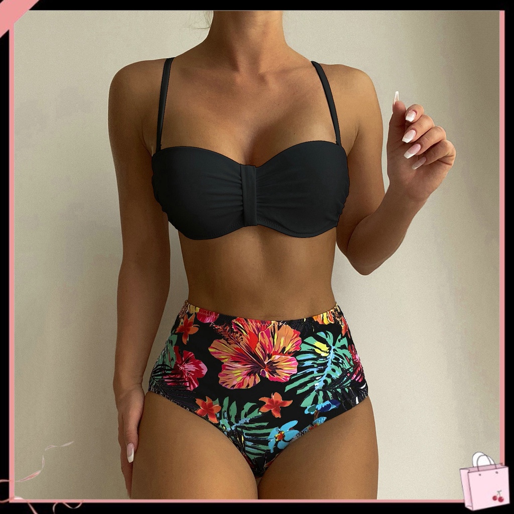 Bộ Bikini 2 Mảnh Lưng Cao Có Mút Nâng Ngực Thời Trang Mùa Hè Cho Nữ