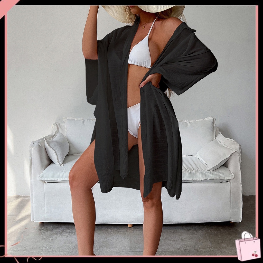 {Soltweter} Bikini Che Phủ Ngực Đơn Sắc Bằng Polyester Dáng Rộng Phù Hợp Đi Biển Cho Nữ
