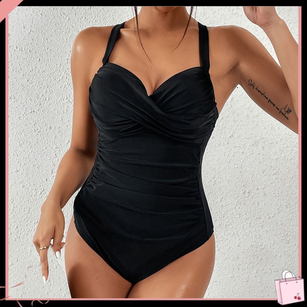 {Soltweter} Bộ Đồ Bơi Thể Thao Một Mảnh Cổ Chữ V Chéo Lưng Màu Trơn Dây Có Thể Điều Chỉnh Dành Cho Nữ