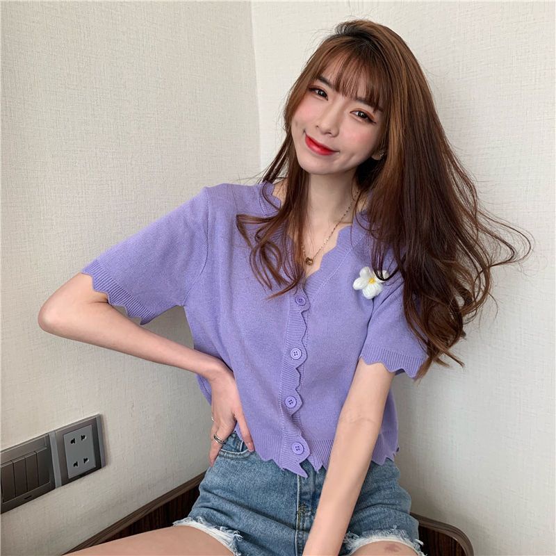 Áo Cardigan Dệt Kim Mỏng Dáng Rộng Tay Ngắn Phong Cách Hàn Quốc Thời Trang Mùa Hè Hàng Mới 2023