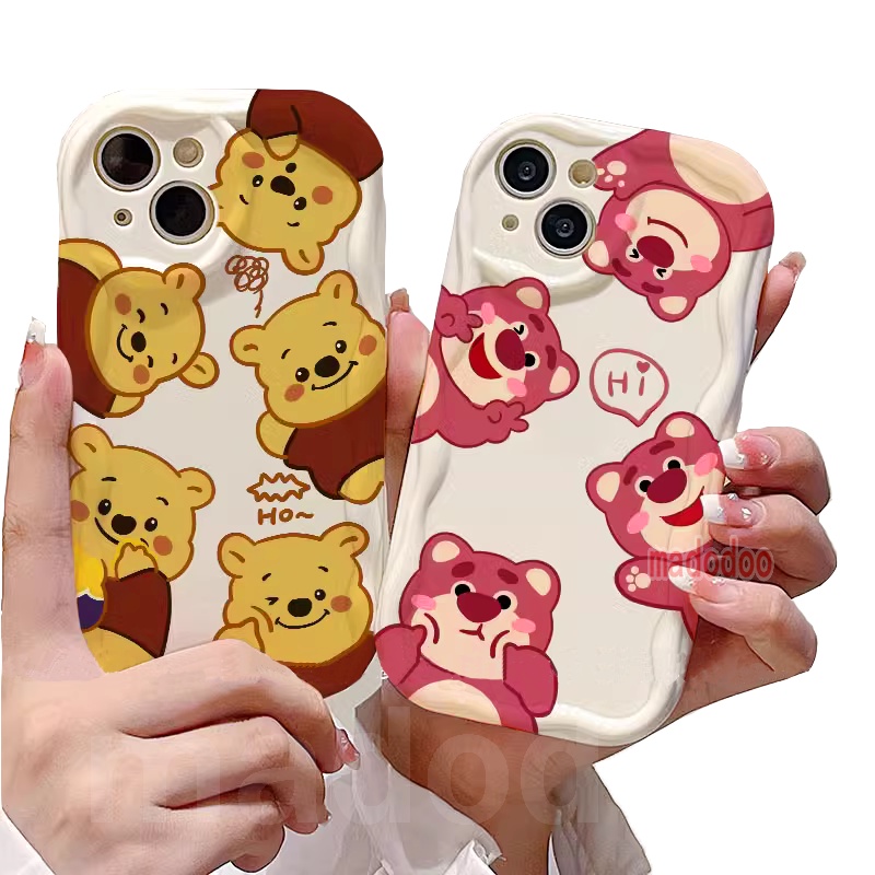 Vivo Y02 Y02S Y75 5G Y55 T1 Y16 Y15S Y15A 2021 Y01 Y91 Y93 Y95 Y91i Y91C Y1S Y85 Y51 2020 Y51A Y31 Y19 Y53S 4G V15 V21E S1 Pro Cream Edge Cute Couple Back Cover Winnie the Pooh Strawberry Bear Losto Cartoon Anti-fall Soft Phone Case NY 19