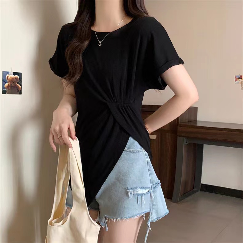 SUXI Áo Thun Tay Ngắn Cổ Thuyền Ôm Dáng Màu Sắc Trơn Thời Trang Mùa Hè Cho Nữ