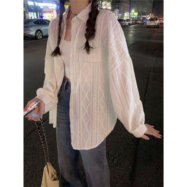Áo Sơ Mi Trắng Thiết Kế Đục Lỗ Thời Trang Mới Cho Nữ