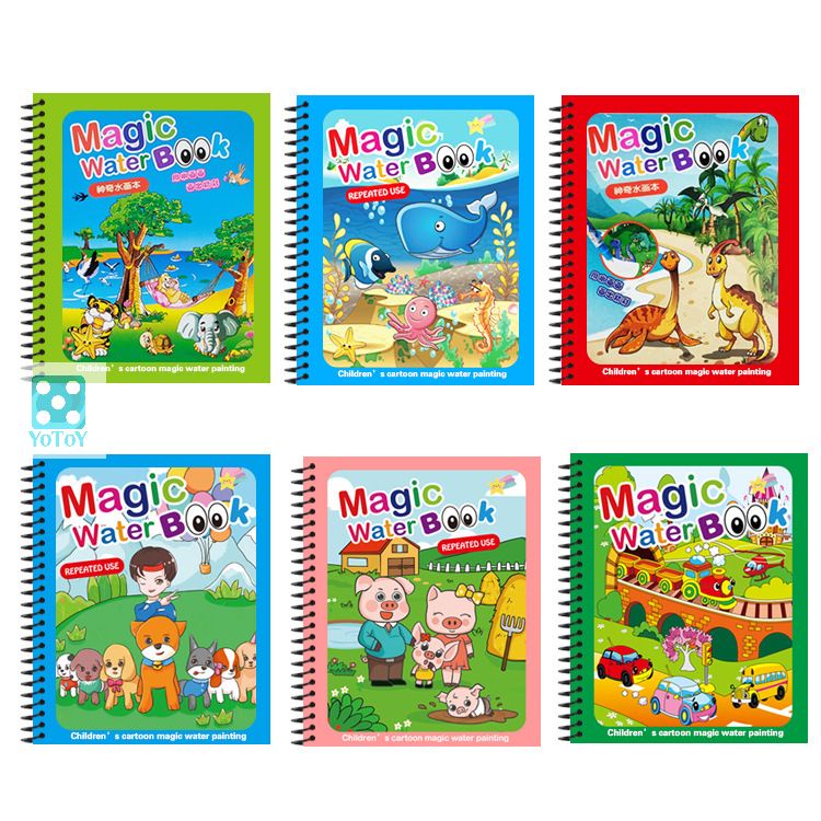 Sách tô màu nước tàng hình ma thuật, quyển tập tô thần kỳ, magic water book cho bé, kèm 1 bút tô màu