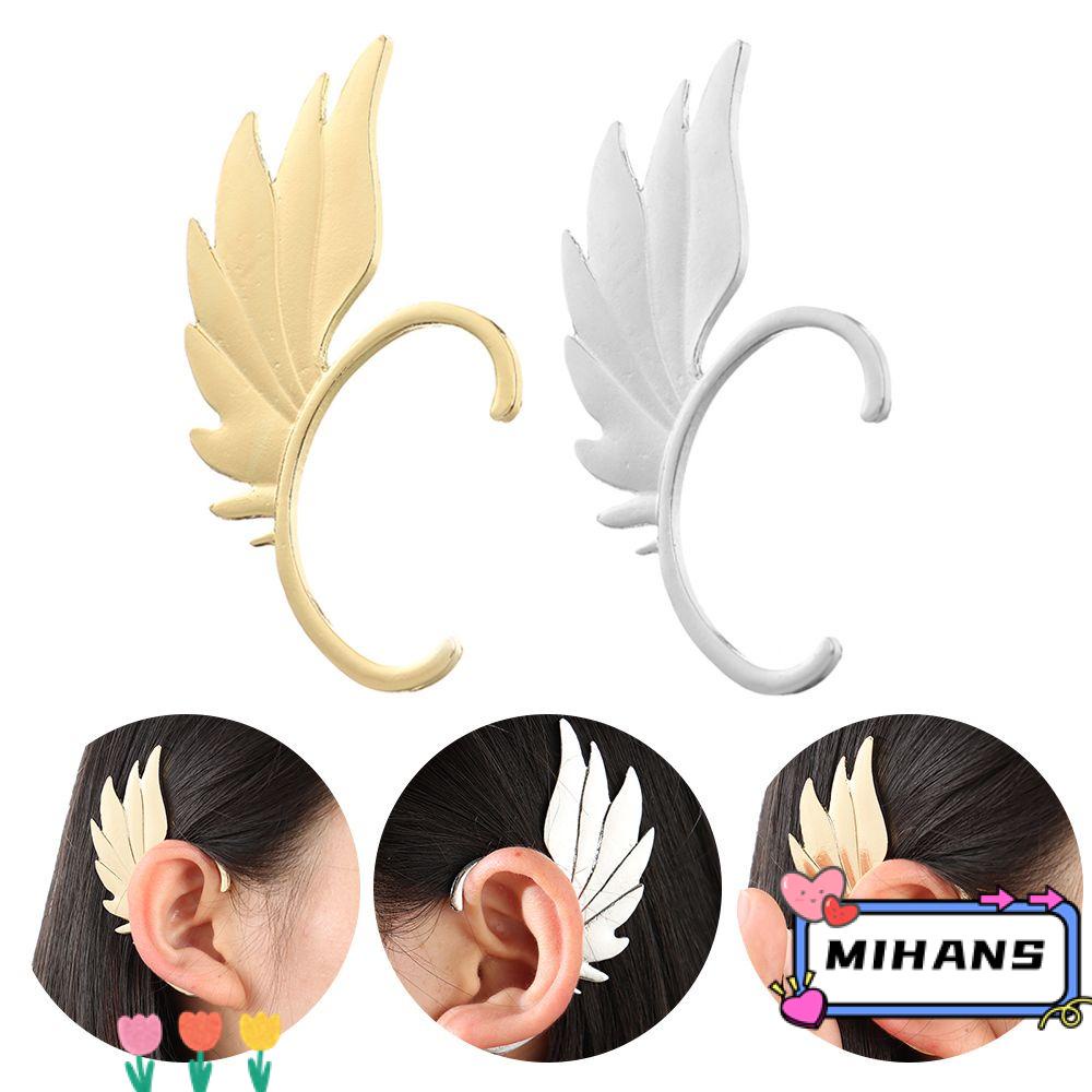 MIH Bông Tai Kiểu Kẹp Vành Tai Không Xỏ Lỗ Hình Cánh Lông Vũ Bằng Kim Loại Thích Hợp Làm Quà