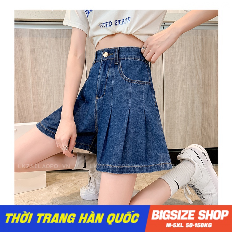 Quần jean ngắn Bigsize quần ống rộng nữ lưng cao cạp cao chữ a xếp ly mùa hè Phong cách Hàn Quốc Thời Trang sang chảnh cá tính xinh đẹp quảng châu cao cấp