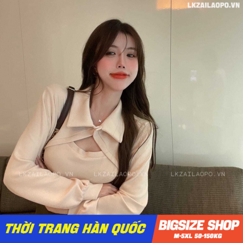 Áo thun nữ tay dài Bigsize Áo polo kiểu form rộng có cổ trơn mùa xuân Phong cách Hàn Quốc Thời Trang đẹp