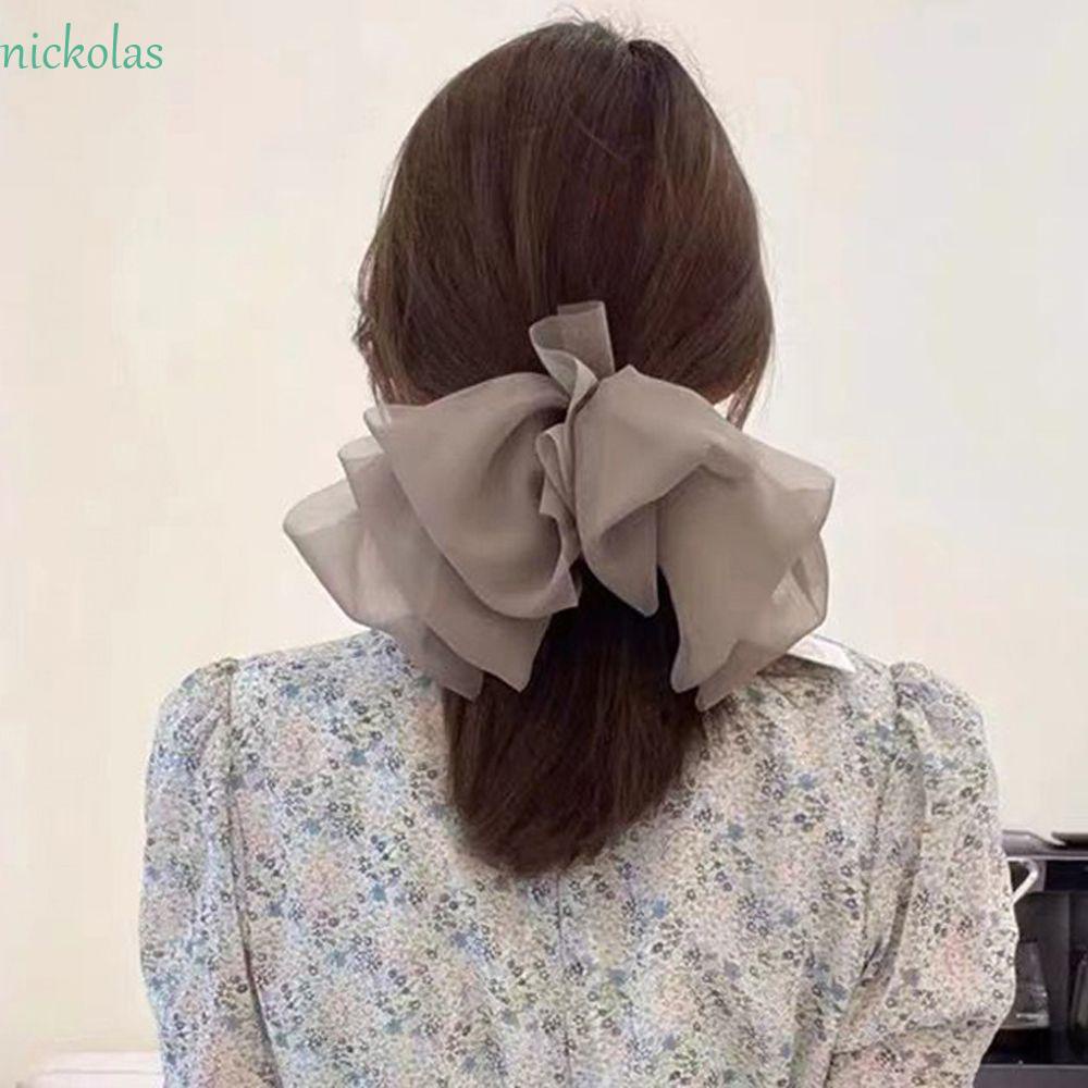 NICKOLAS Kẹp Tóc Đính Nơ Lưới Màu Sắc Đơn Giản Phong Cách Retro Dành Cho Nữ