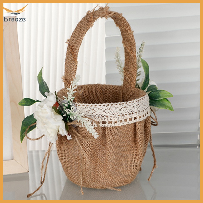 Giỏ Đựng Hoa Bằng Vải Lanh Phong Cách Vintage Trang Trí Tiệc Cưới Lãng Mạn
