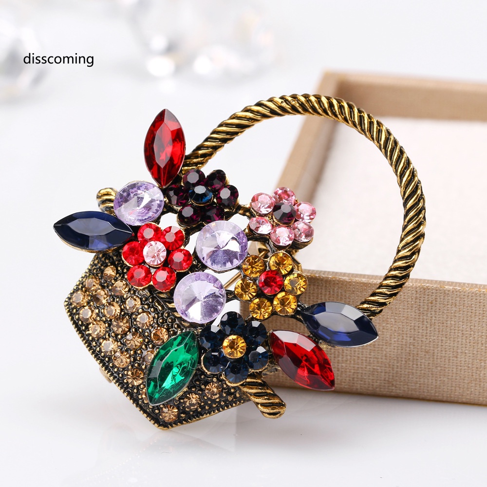Đầm Nữ Kiểu Dáng Thời Trang Thanh Lịch| Ghim Cài Áo Hình Giỏ Hoa Đính Đá Nhiều Màu Dễ Thương
