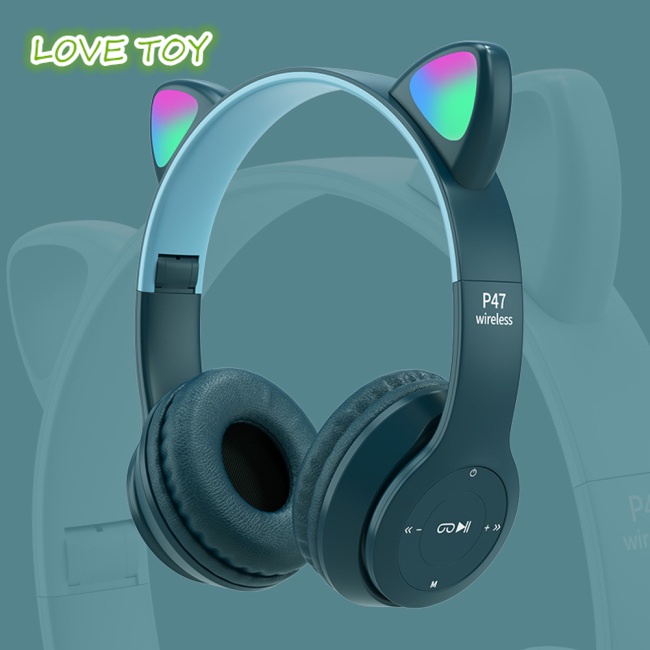 Tai Nghe Chụp Tai Nkodok P47m Kết Nối Bluetooth Hình Tai Mèo Dạ Quang Dễ Thương