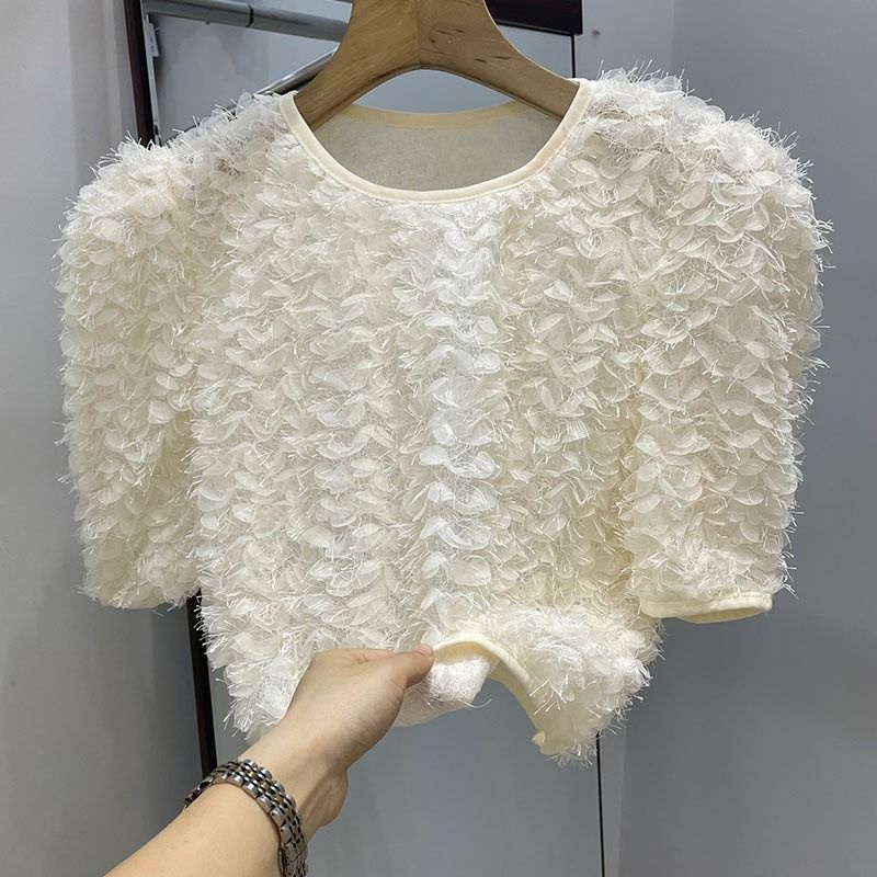 Áo Sơ Mi Ngắn Tay Phồng Cổ Tròn Thời Trang Mùa Hè Pháp 2023 Cho Nữ