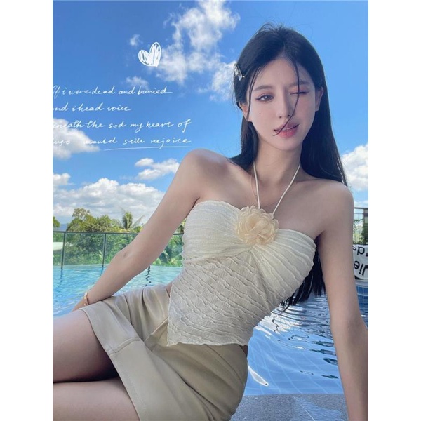 Áo Nữ Không Tay Cổ Yếm In Hoa Thời Trang Quyến Rũ