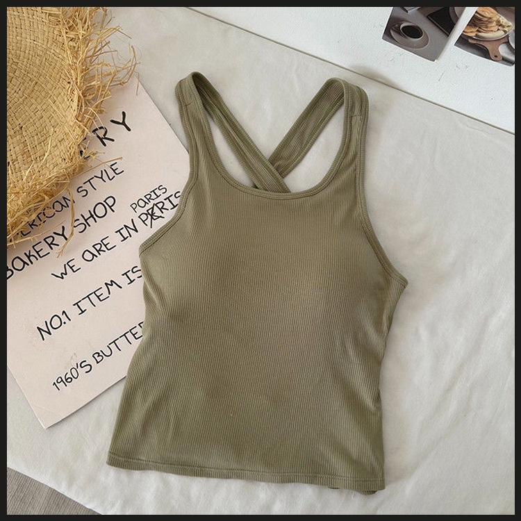 062061 Áo Tank Top Hở Lưng Đan Dây Chéo Màu Trơn Dáng Ôm Thời Trang Quyến Rũ Cho Nữ