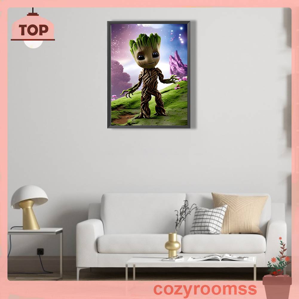 Tranh Đính Đá Kim Cương Toàn Bộ 5D DIY Hình Vẽ Groot Trang Trí Nhà Cửa