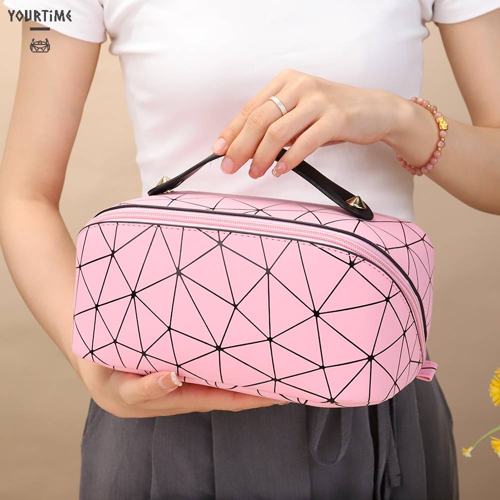 Túi Da PU Đựng Mỹ Phẩm Đa Năng Họa Tiết Lưới Hình Thoi