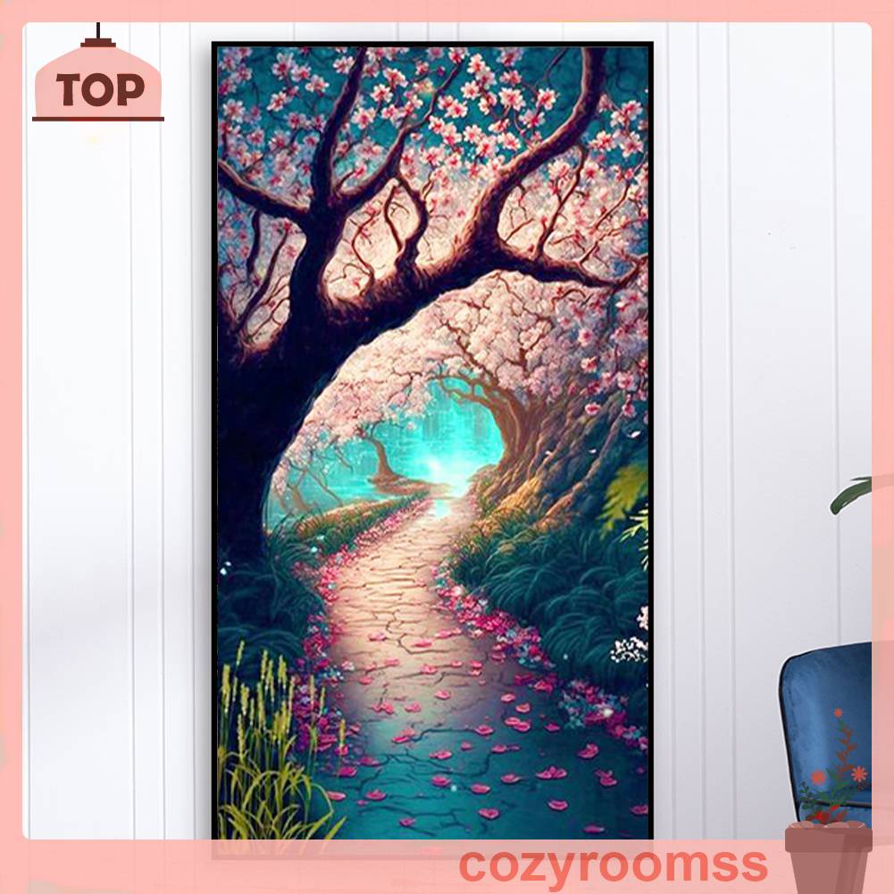 Tranh Đính Đá Kim Cương Toàn Bộ 5D DIY Hình Vẽ Cây Đào Nở