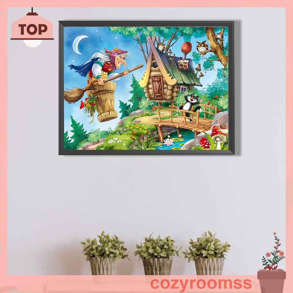 Tranh Đính Đá Kim Cương Toàn Bộ 5D DIY Hình Vẽ Phù Thủy Trang Trí Nhà Cửa