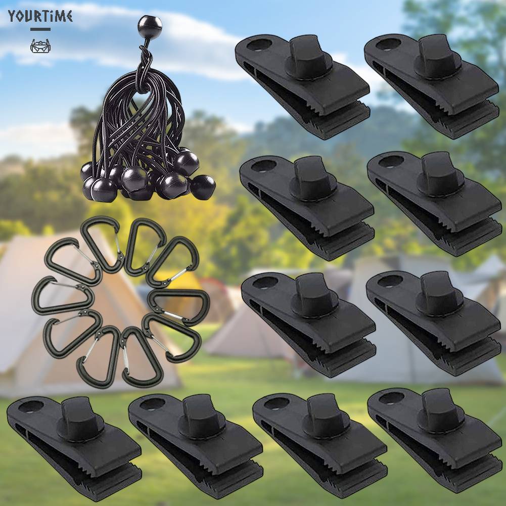 Set 30 Kẹp Tarpaulin Kèm Dây Thừng Đàn Hồi Cho Cắm Trại