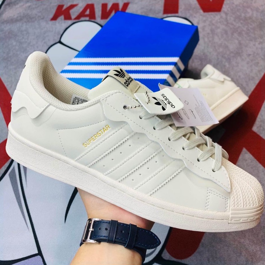 Giày Thể Thao sneaker adidas superstar 2 màu kem sữa kute, Giày das sò kem  nam nữ cao cấp full box