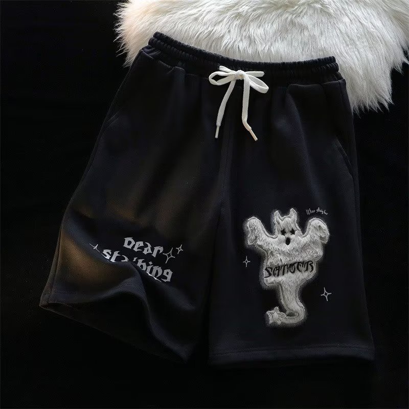 Quần Short Thể Thao Dáng Rộng In Hình Quỷ Nhỏ Phong Cách Đường Phố Retro Mỹ Cho Cặp Đôi