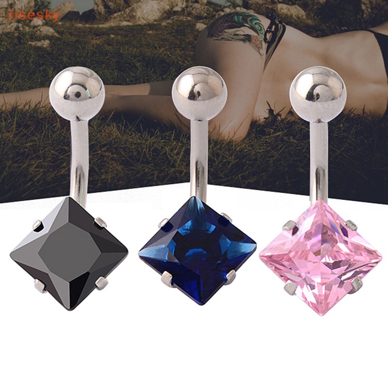 [risesky] Khuyên Rốn Helix Đính Đá Zircon Hình Vuông Siêu Sáng Bóng Khí Chất