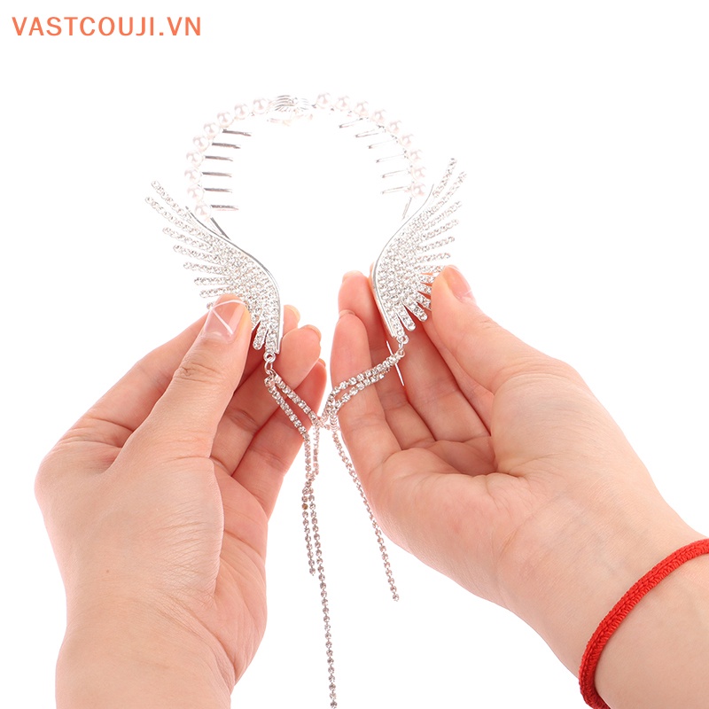 Kẹp Tóc Đuôi Ngựa Hình Đôi Cánh Thiên Thần Đính Đá Phối Tua Rua Dễ Thương