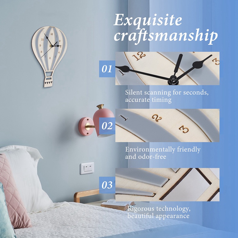 Đồng Hồ Treo Tường Hình Khinh Khí Cầu Hoạt Hình Phong Cách Bắc Âu