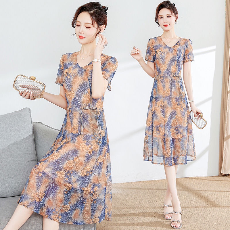 Đầm Phong Cách Phương Tây Thời Trang Mùa Hè Mới 2023 40 Tuổi 50 Tuổi Cho Phụ Nữ Trung Niên