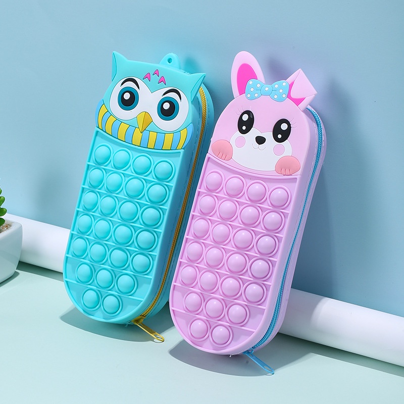 Hộp Đựng Bút Đa Năng Hình Thỏ / Gấu Trúc Hoạt Hình Bằng Chất Liệu Silicone Dành Cho Trẻ Em