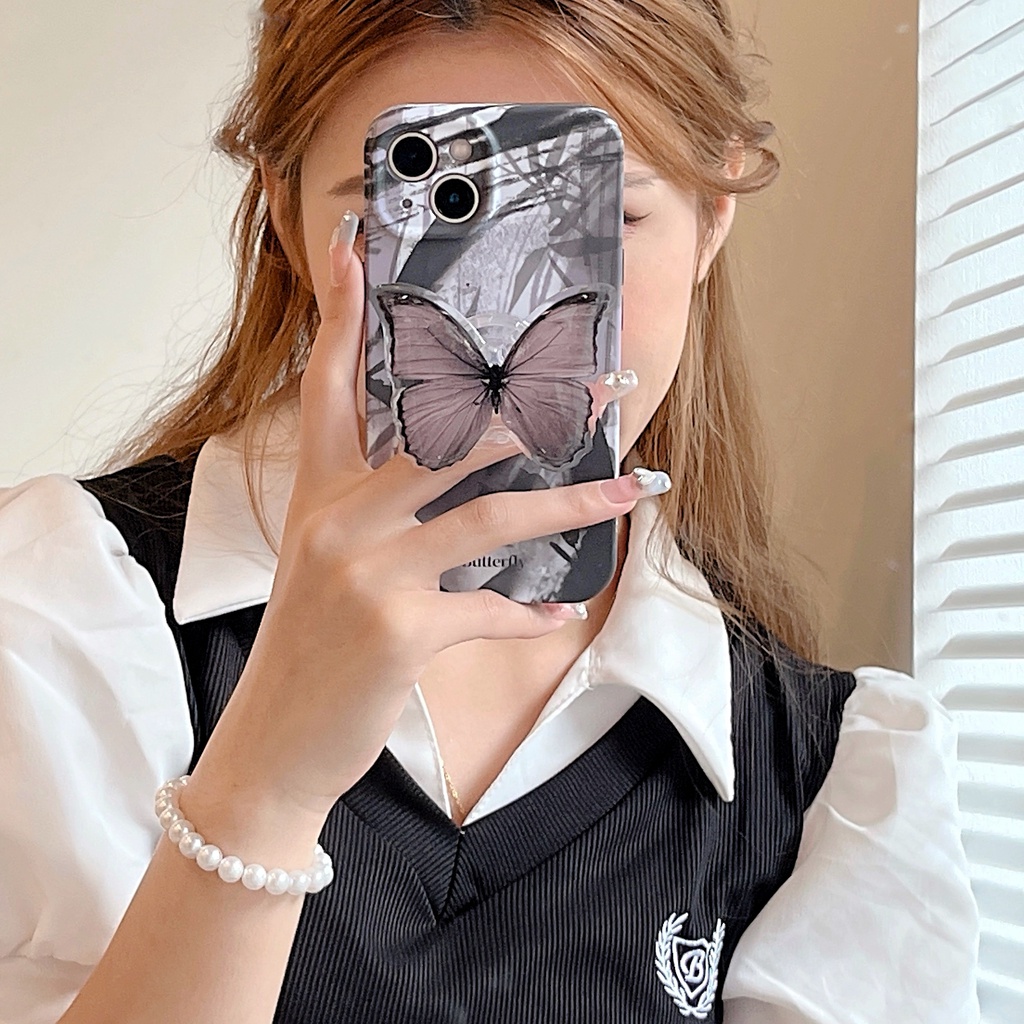 Ốp Điện Thoại TPU Chống Sốc Mặt Nhám In Hình Bướm Có Giá Đỡ Cho Apple IPhone 14 13 12 11 Pro Max