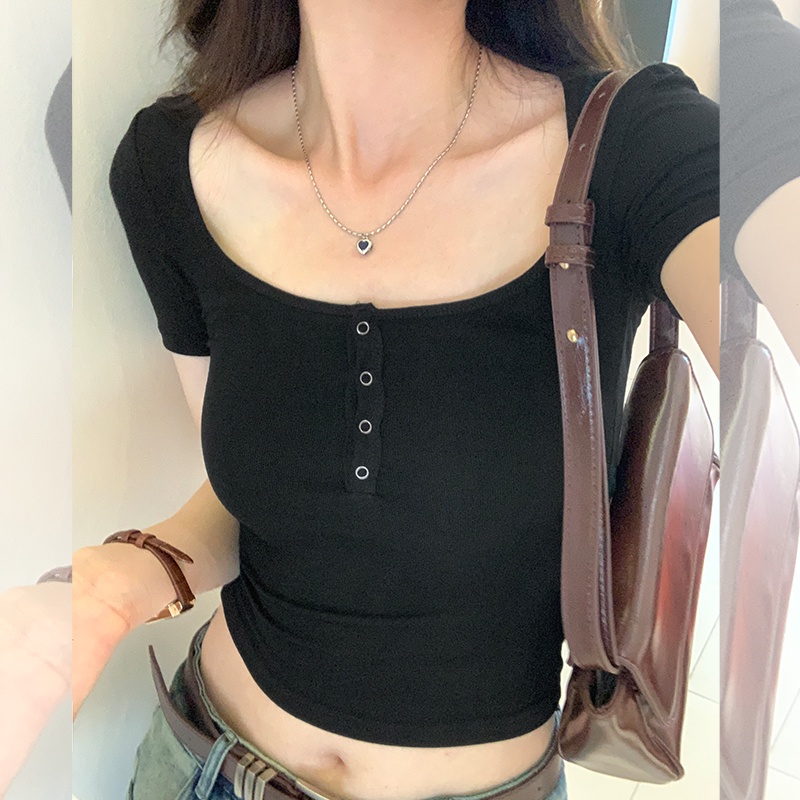 SUXI Áo Thun Tay Ngắn Dáng Ôm Màu Sắc Đơn Giản Thời Trang Mùa Hè Dành Cho Nữ