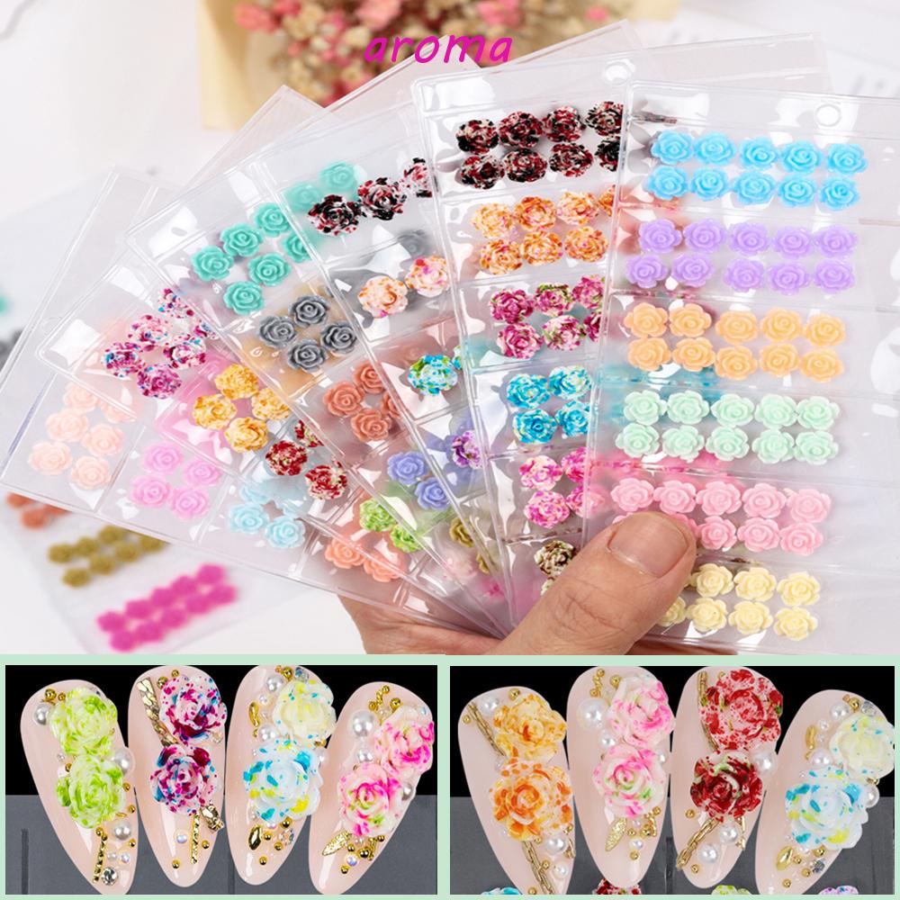 AROMA Đá Hoa Hồng 3D Nhiều Màu Sắc Đính Móng Tay