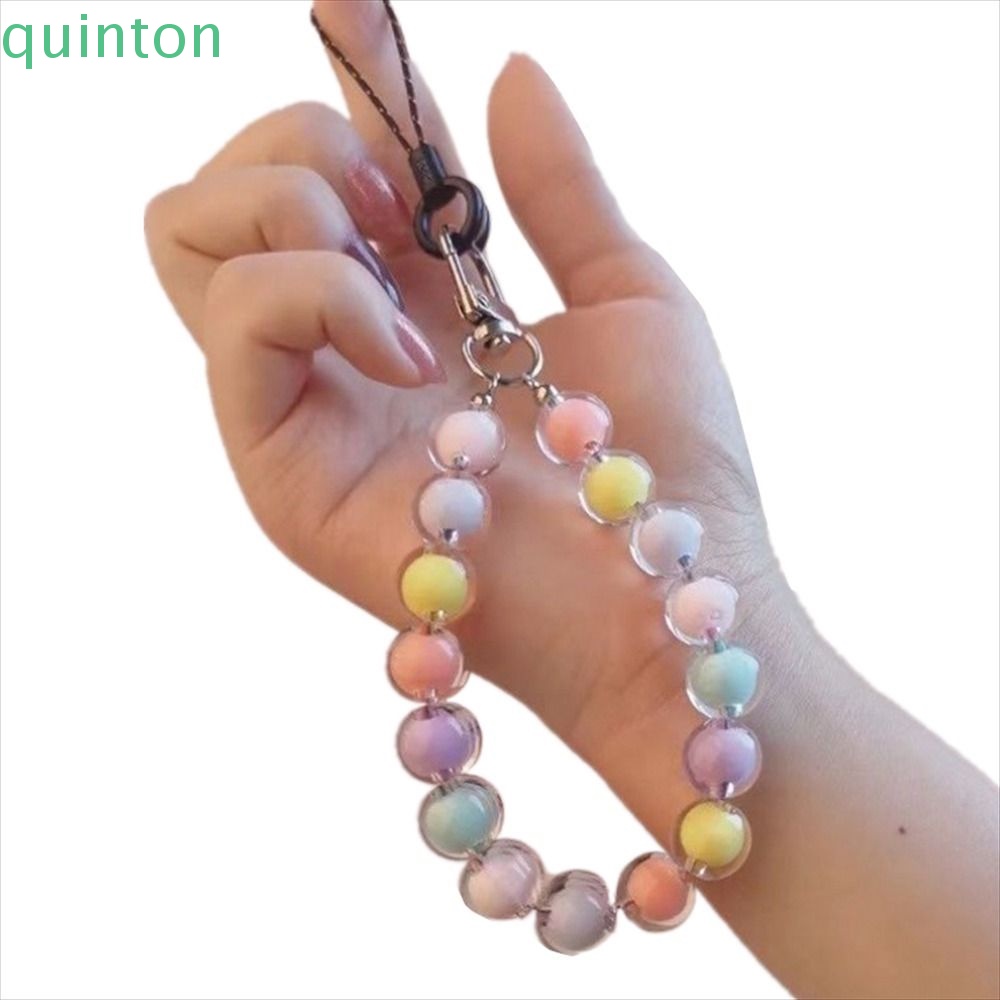 QUINTON Dây Đeo Điện Thoại Di Động Dạng Chuỗi Hạt Acrylic Màu Macaron Chống Thất Lạc